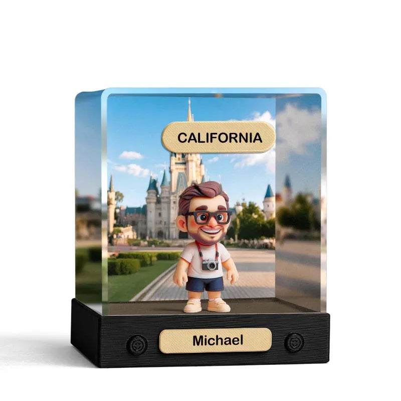 Gepersonaliseerde 3D Minifiguur van Jouw Foto – Uniek Speelfiguur met Achtergrond en Acryl Displaybox