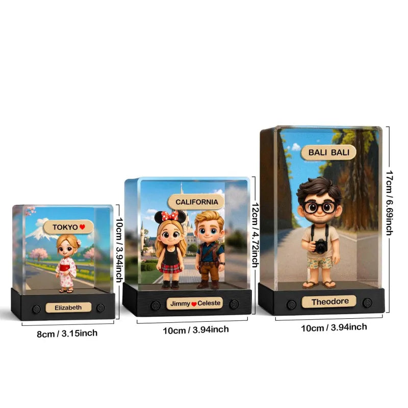 Gepersonaliseerde 3D Minifiguur van Jouw Foto – Uniek Speelfiguur met Achtergrond en Acryl Displaybox