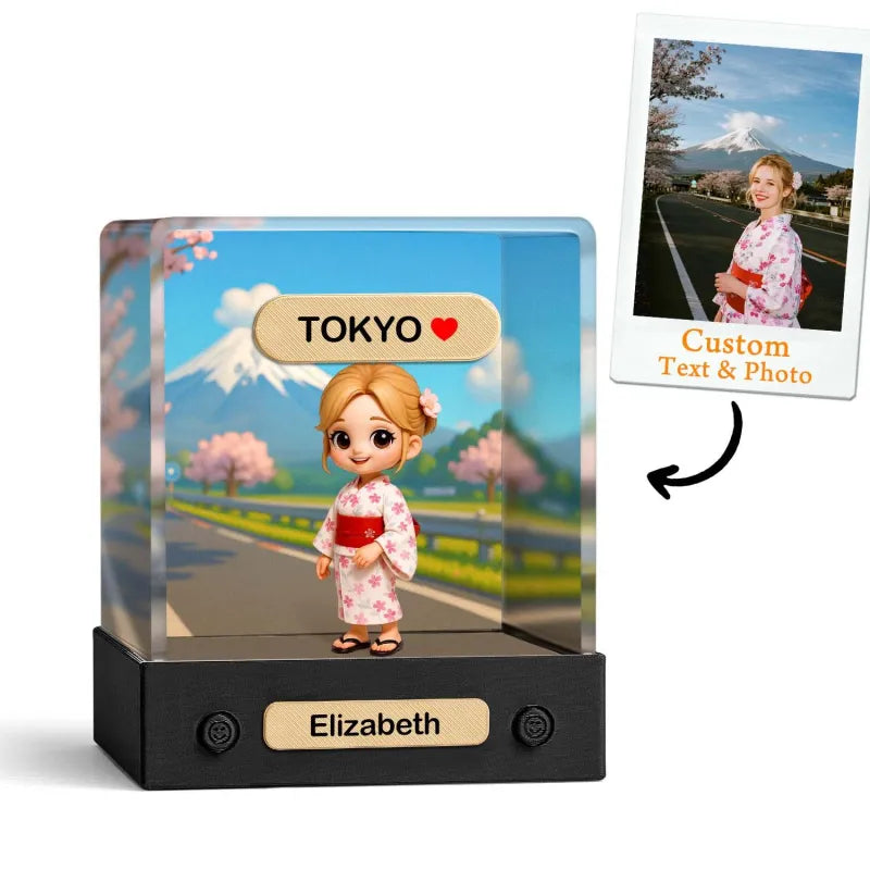 Gepersonaliseerde 3D Minifiguur van Jouw Foto – Uniek Speelfiguur met Achtergrond en Acryl Displaybox
