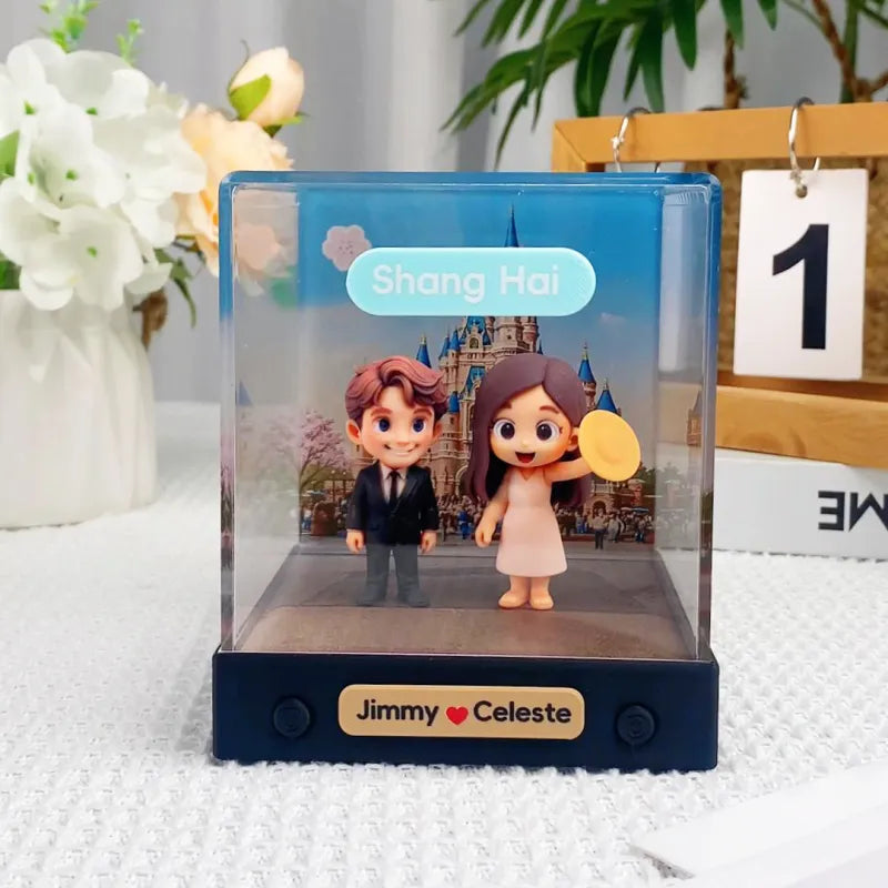 Gepersonaliseerde 3D Minifiguur van Jouw Foto – Uniek Speelfiguur met Achtergrond en Acryl Displaybox