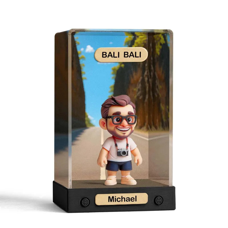 Gepersonaliseerde 3D Minifiguur van Jouw Foto – Uniek Speelfiguur met Achtergrond en Acryl Displaybox