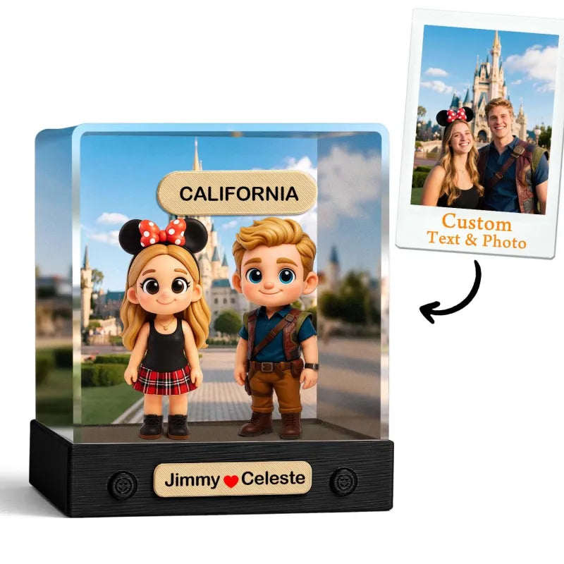 Gepersonaliseerde 3D Minifiguur van Jouw Foto – Uniek Speelfiguur met Achtergrond en Acryl Displaybox