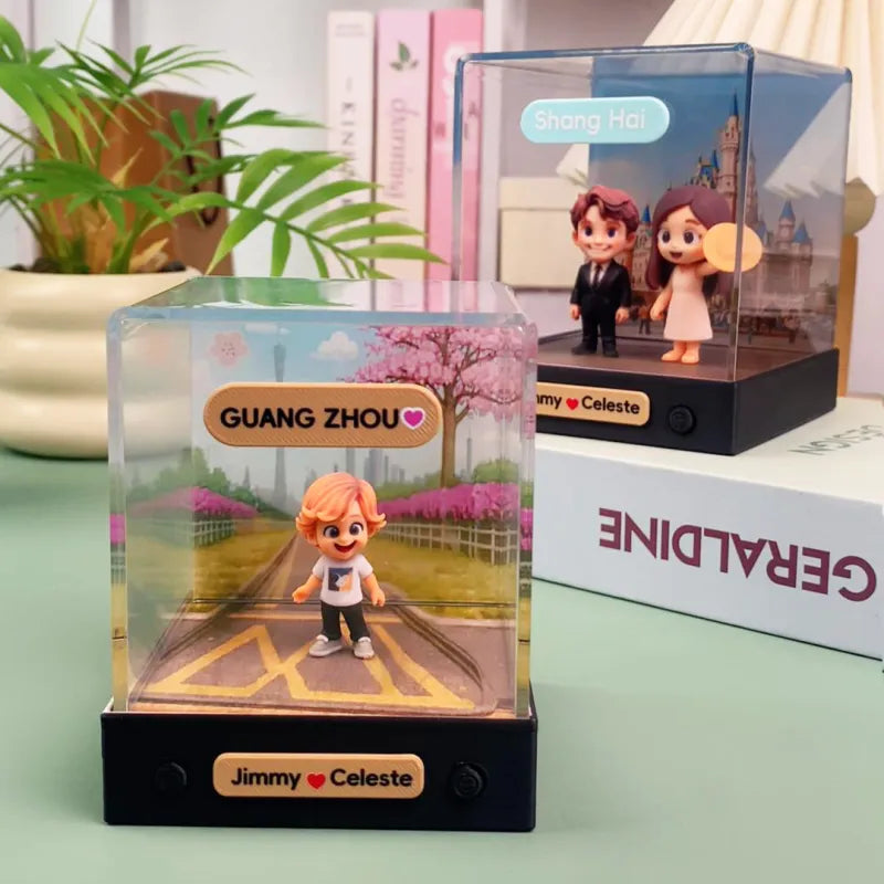 Gepersonaliseerde 3D Minifiguur van Jouw Foto – Uniek Speelfiguur met Achtergrond en Acryl Displaybox