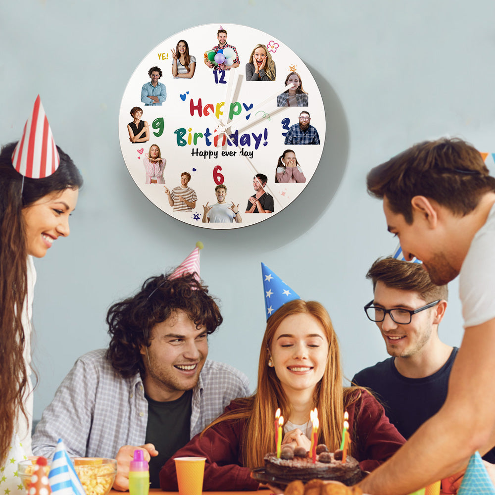 Personalized Happy Birthday Round PVC Wall Clock with Custom Photo Engraving