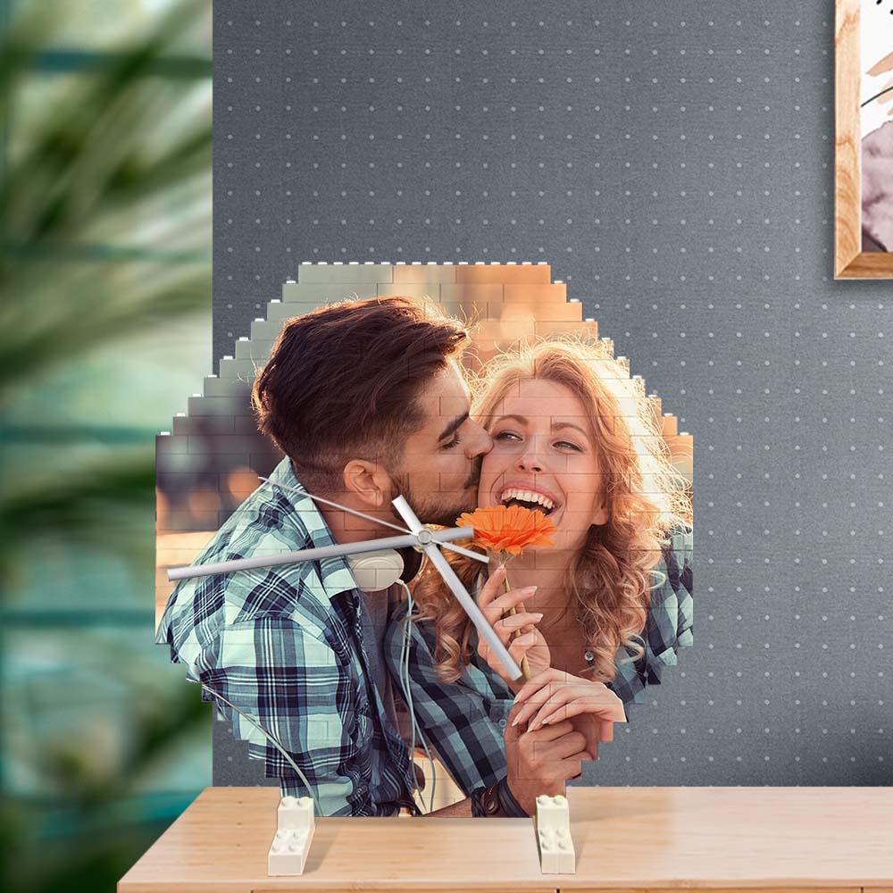 Custom Building Blocks Wall Clock Personalized Puzzle Custom Photo Brick Clock Couple Gift