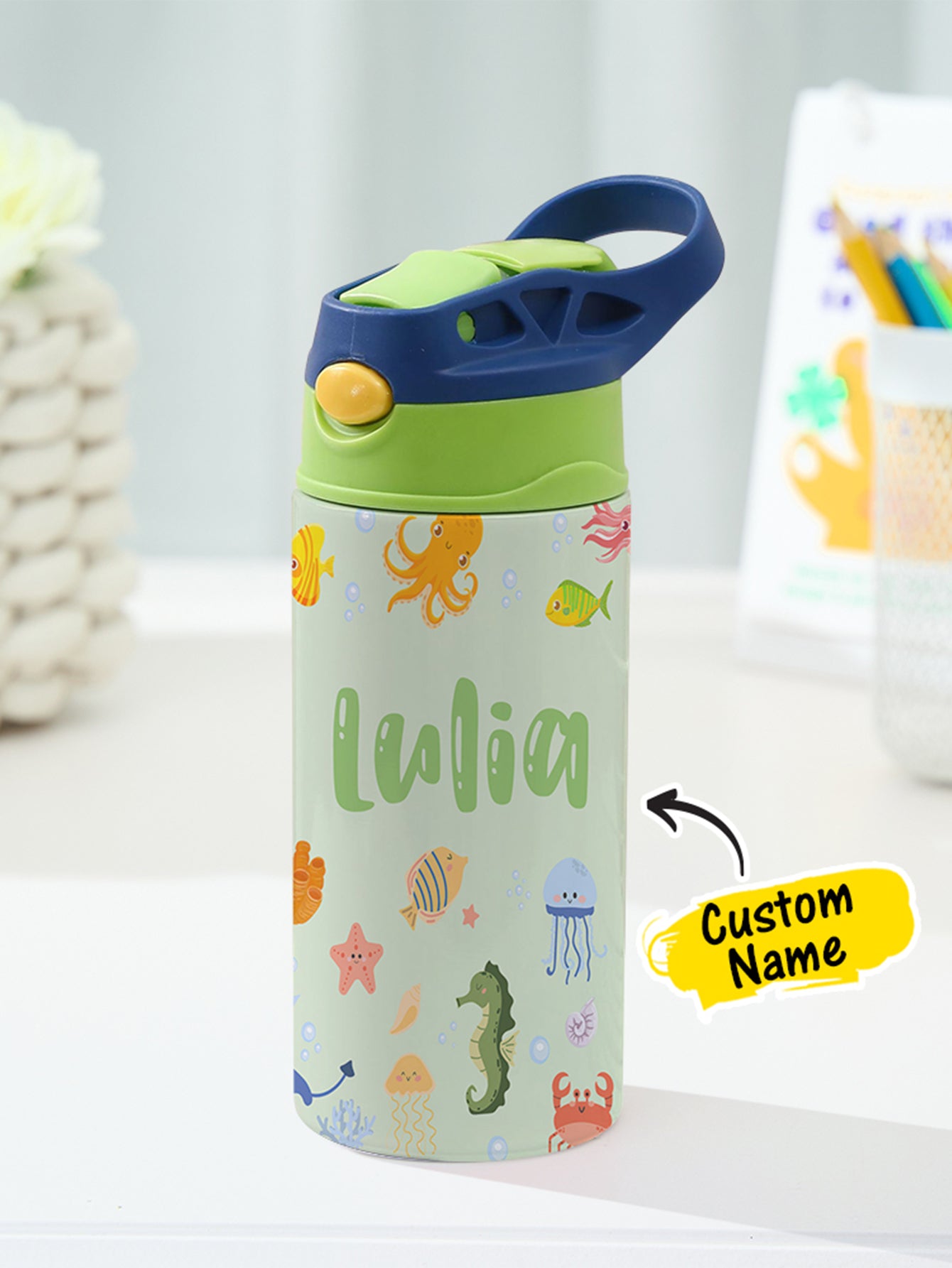 Personalized Name Cartoon Ocean Animals Stainless Steel Tumbler – 350ML Insulated Cup with Custom Design