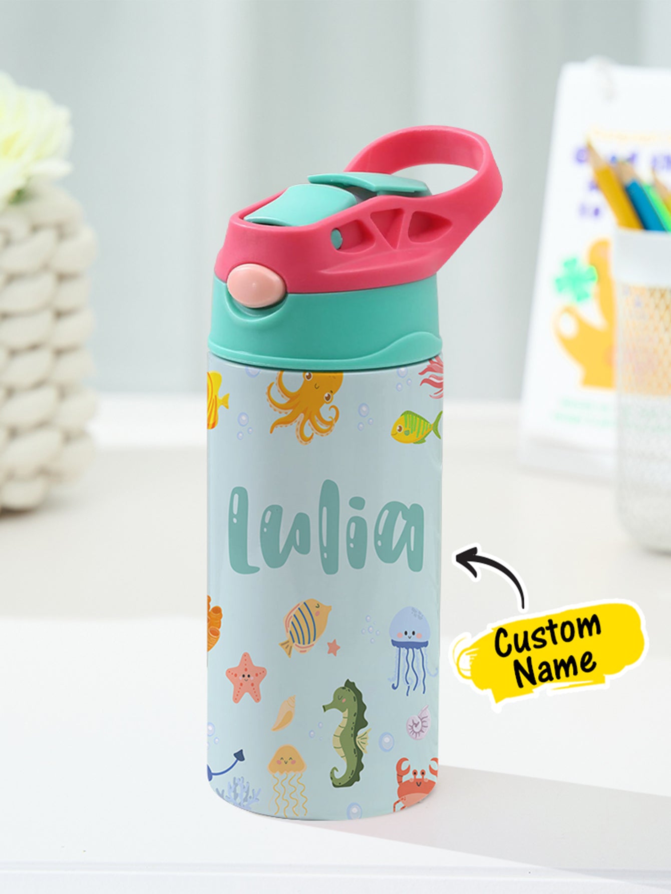 Personalized Name Cartoon Ocean Animals Stainless Steel Tumbler – 350ML Insulated Cup with Custom Design