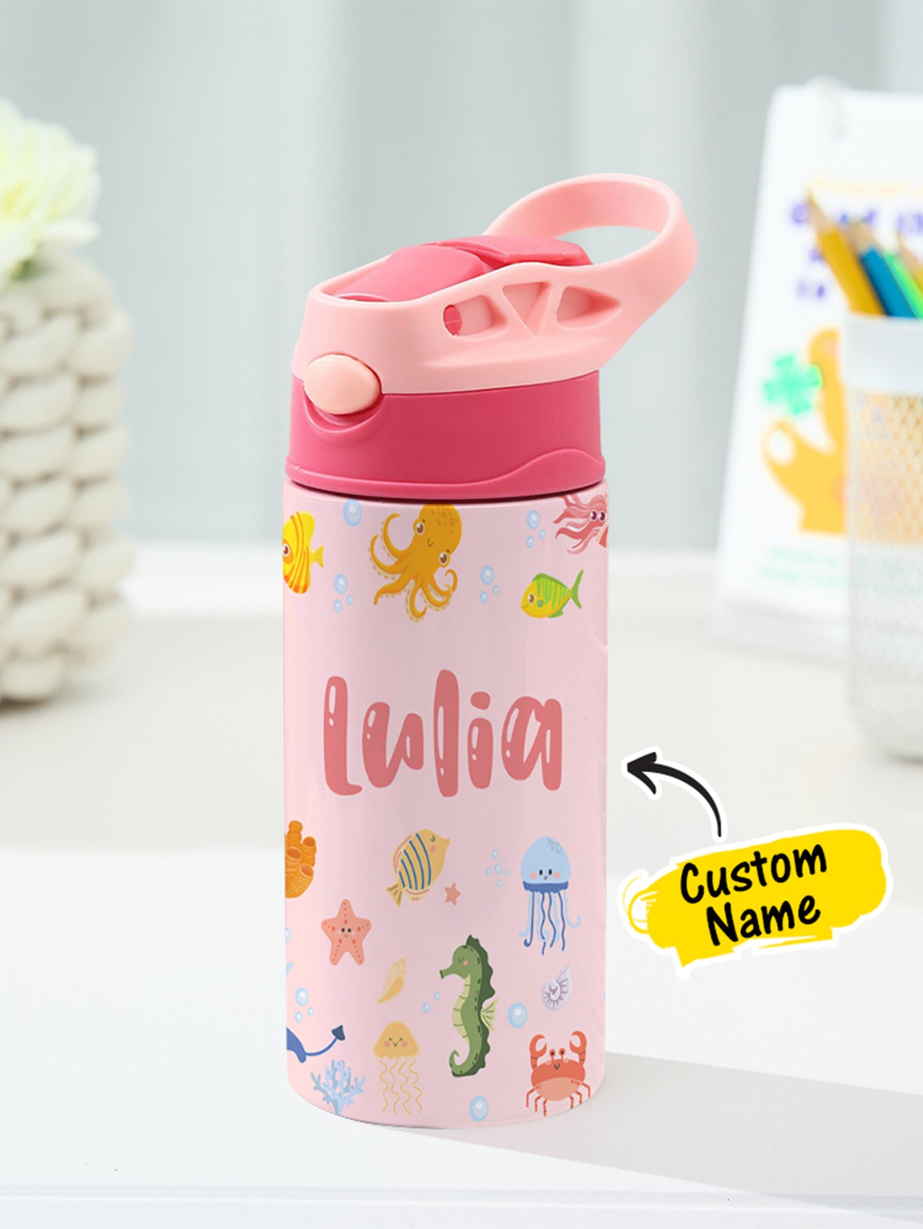 Personalized Name Cartoon Ocean Animals Stainless Steel Tumbler – 350ML Insulated Cup with Custom Design