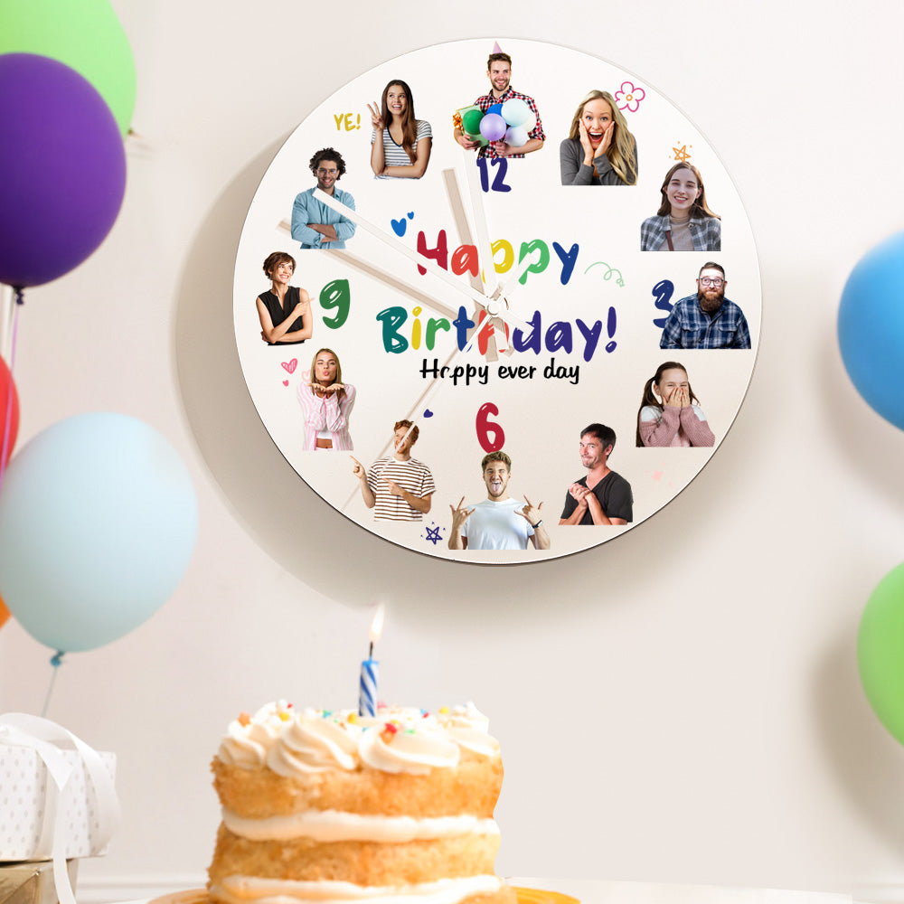 Personalized Happy Birthday Round PVC Wall Clock with Custom Photo Engraving