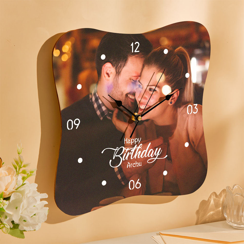 Custom Photo Clock With Name Personalized Wood Wall Clock Birthday Gifts