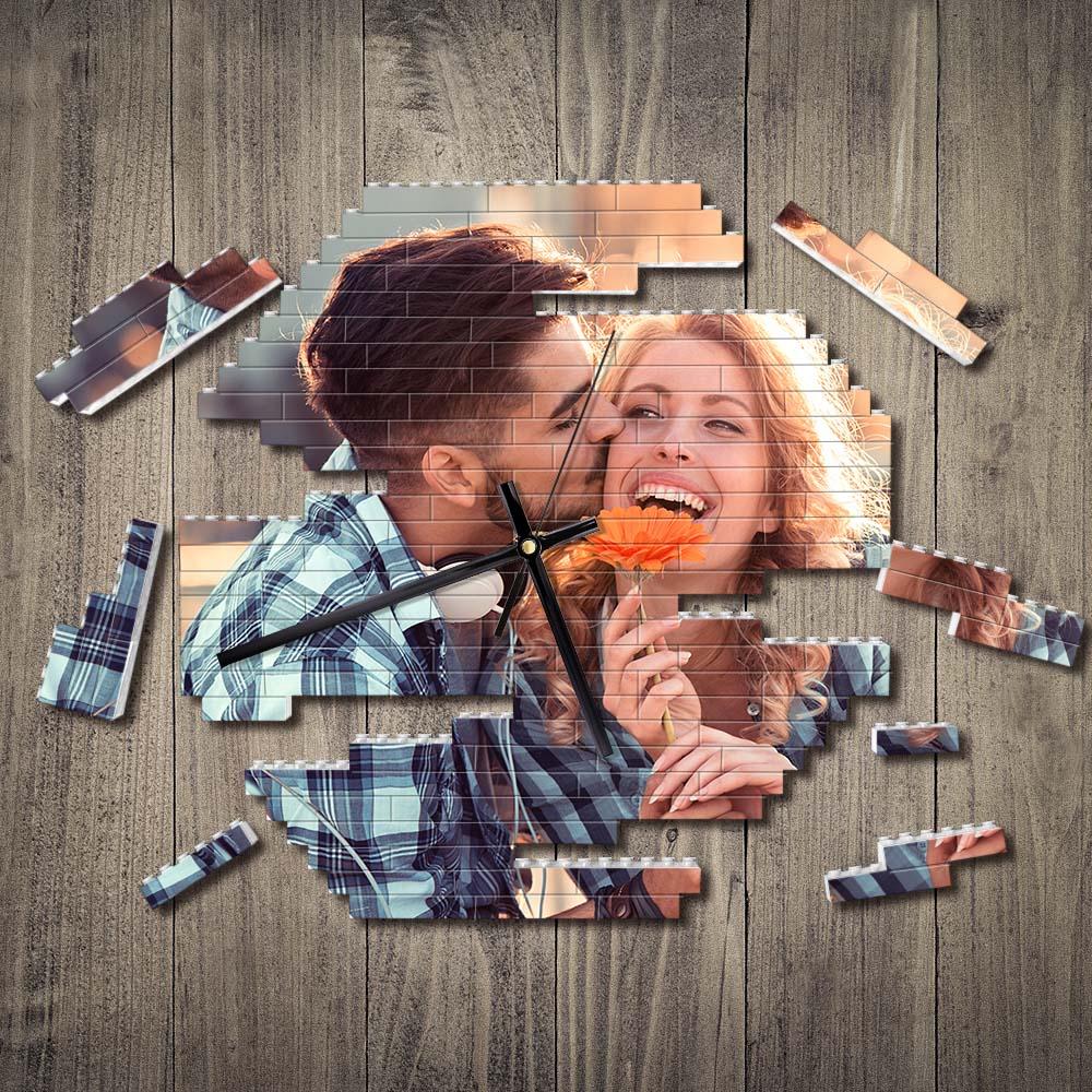 Custom Building Blocks Desk Clock Wall Clock Personalized Puzzle Custom Photo Brick Clock Gift For Couple