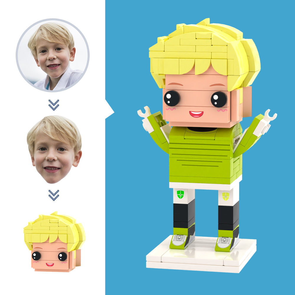 Gepersonaliseerd Hoofd – Soccer Junior Brick Figuur | Uniek Bouwsteen Cadeau op Basis van Eigen Foto