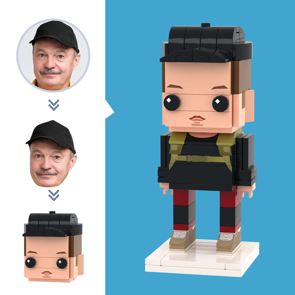 Gepersonaliseerd Hoofd – Bergbeklimmer Brick Figuur | Uniek Cadeau voor Avonturiers en Outdoorfans