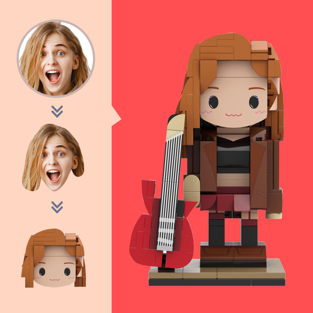 Custom Guitarist Brick Figure Custom Head Figures Small Particle Block Toy Customizable Brick Art Gifts