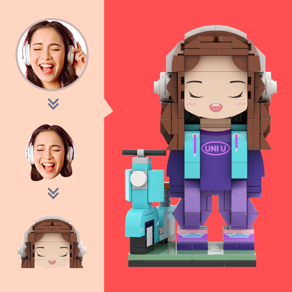 Custom Brick Figure with Electric Vehicles Custom Head Figures Small Particle Block Toy Customizable Brick Art Gifts