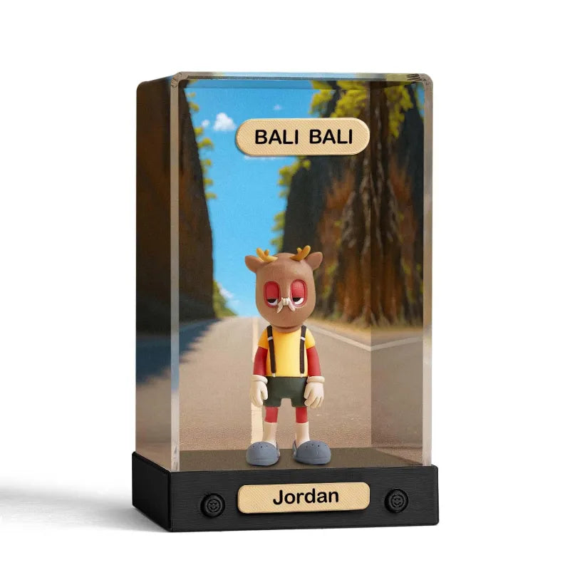 Gepersonaliseerde 3D Minifiguur van Jouw Foto – Uniek Speelfiguur met Achtergrond en Acryl Displaybox