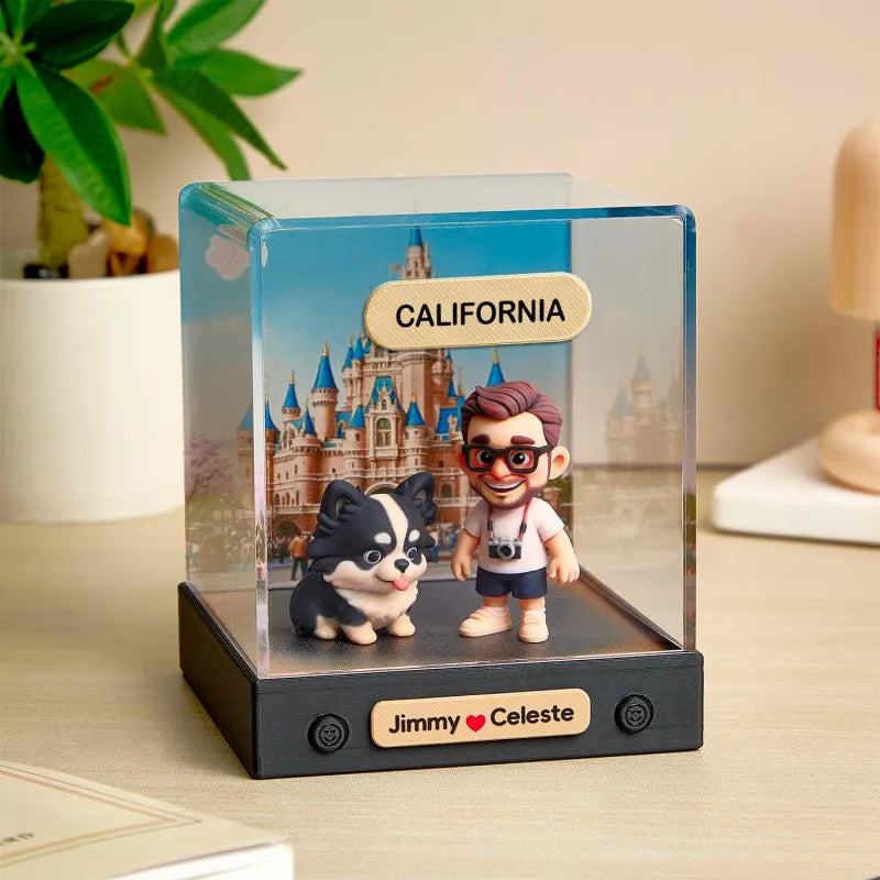 Gepersonaliseerde 3D Minifiguur van Jouw Foto – Uniek Speelfiguur met Achtergrond en Acryl Displaybox