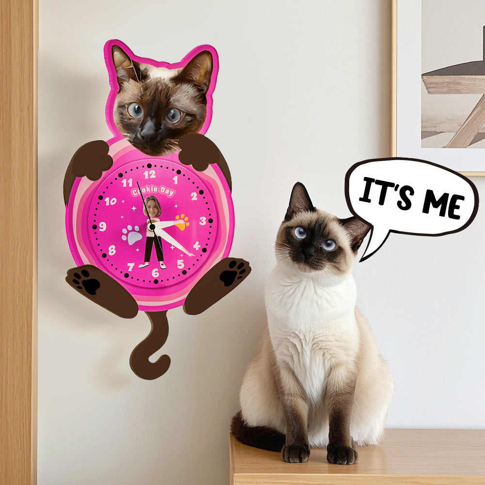 Custom Pet Photo & Owner Face Wall Clock – Personalized Funny Gift for Pet Lovers