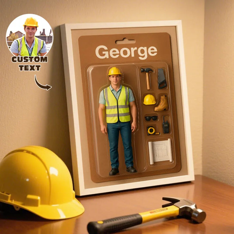 Volledige Body Gepersonaliseerd Mini Figuur Portret – Toy Box Design Fotokader met Naamplaatje | Uniek Cadeau van Eigen Foto