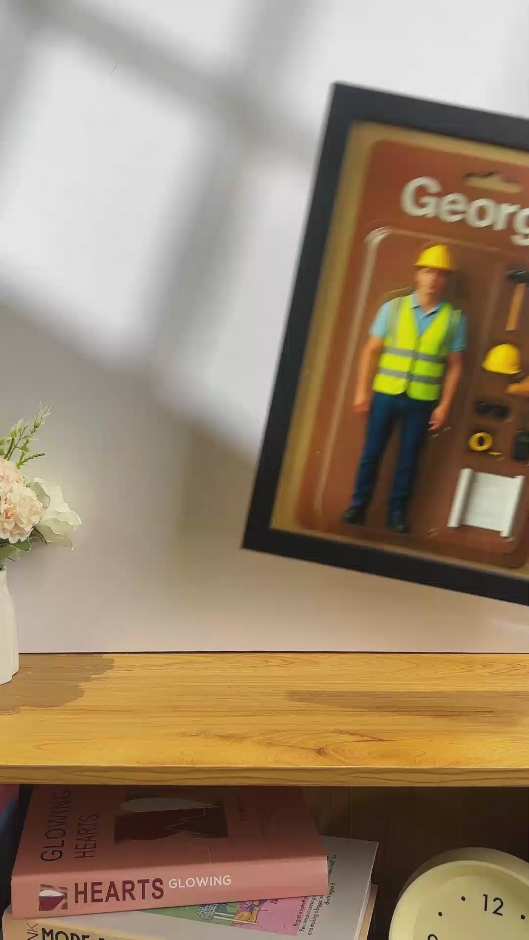 Volledige Body Gepersonaliseerd Mini Figuur Portret – Toy Box Design Fotokader met Naamplaatje | Uniek Cadeau van Eigen Foto